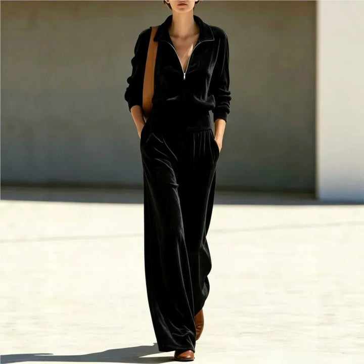 Stella | Collared Quarter-Zip Velour Loungewear Set
