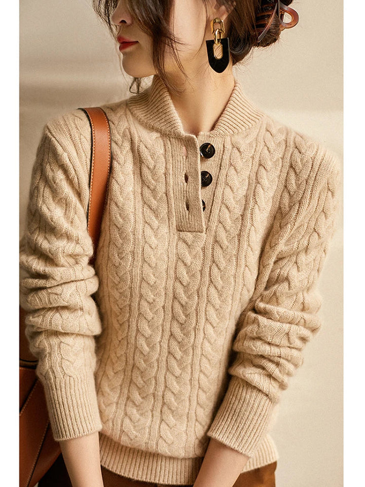 Paige | Cable Knit Quarter Zip Sweater Collared Long Sleeve