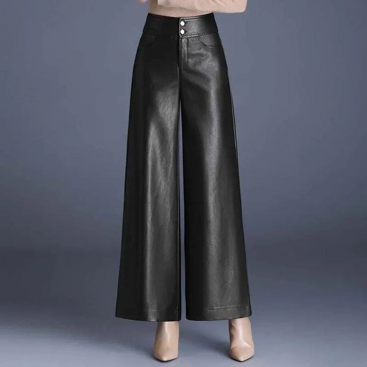 Kira | High-Waist Wide Leg Leather Trousers