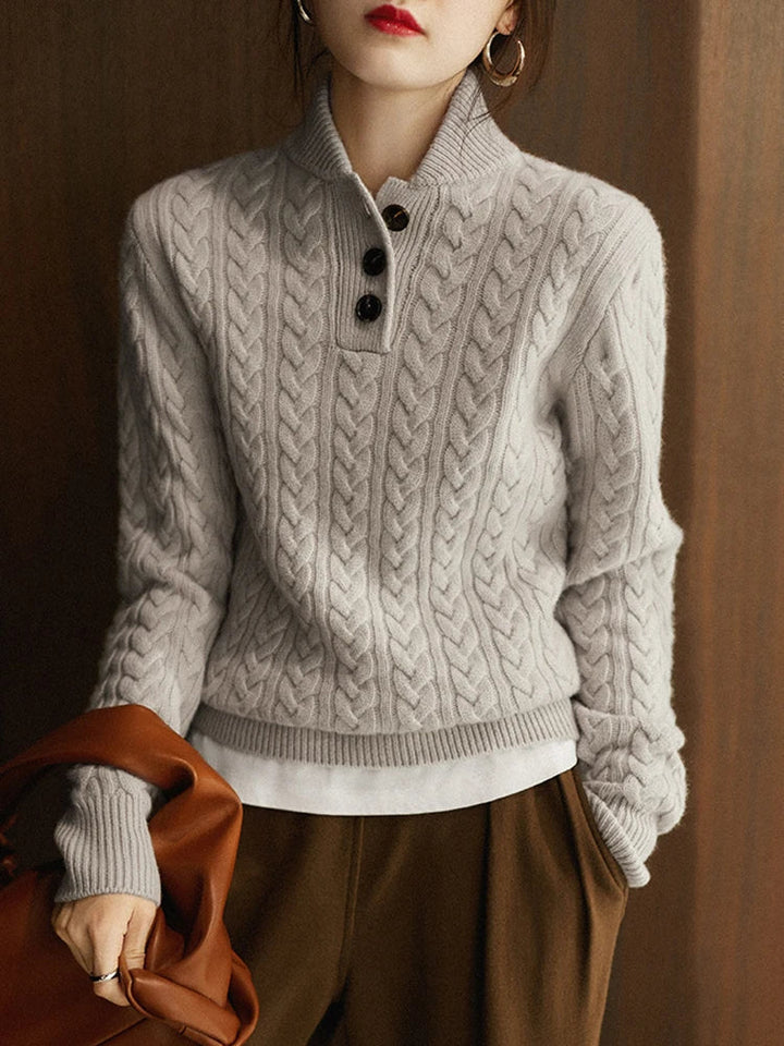 Paige | Cable Knit Quarter Zip Sweater Collared Long Sleeve