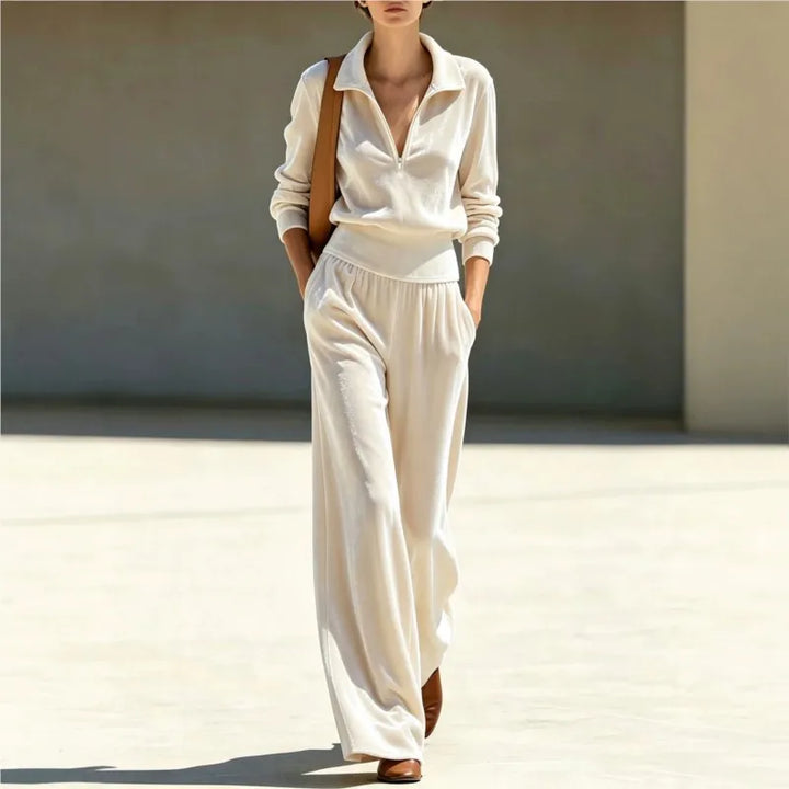 Stella | Collared Quarter-Zip Velour Loungewear Set