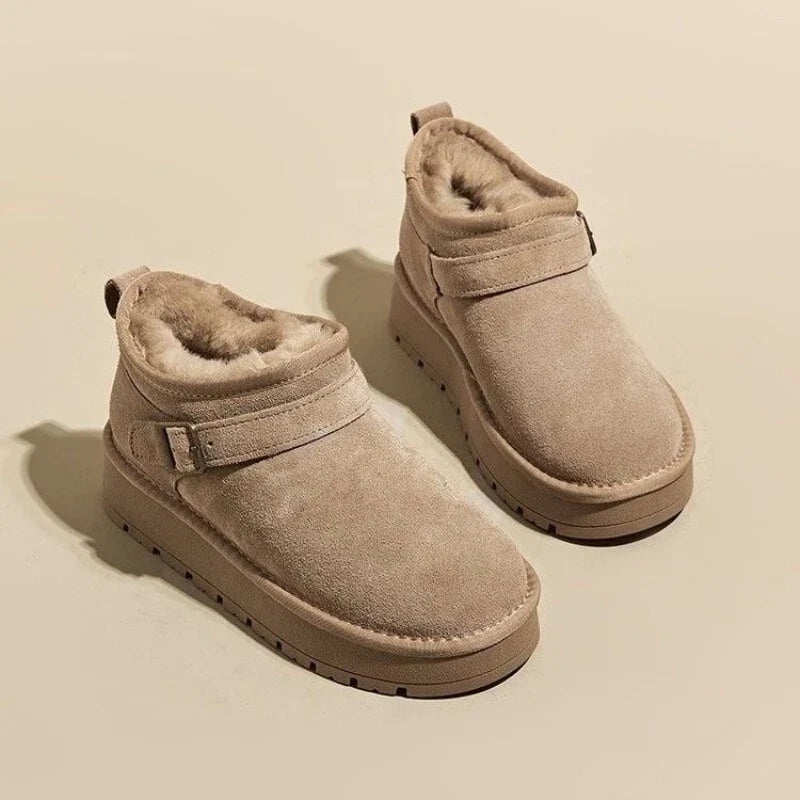 Petra | Womens Faux Suede Buckle Platform Winter Boots