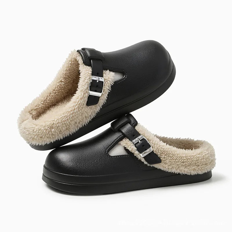 Winona | Faux Fur Buckle Clog Slippers