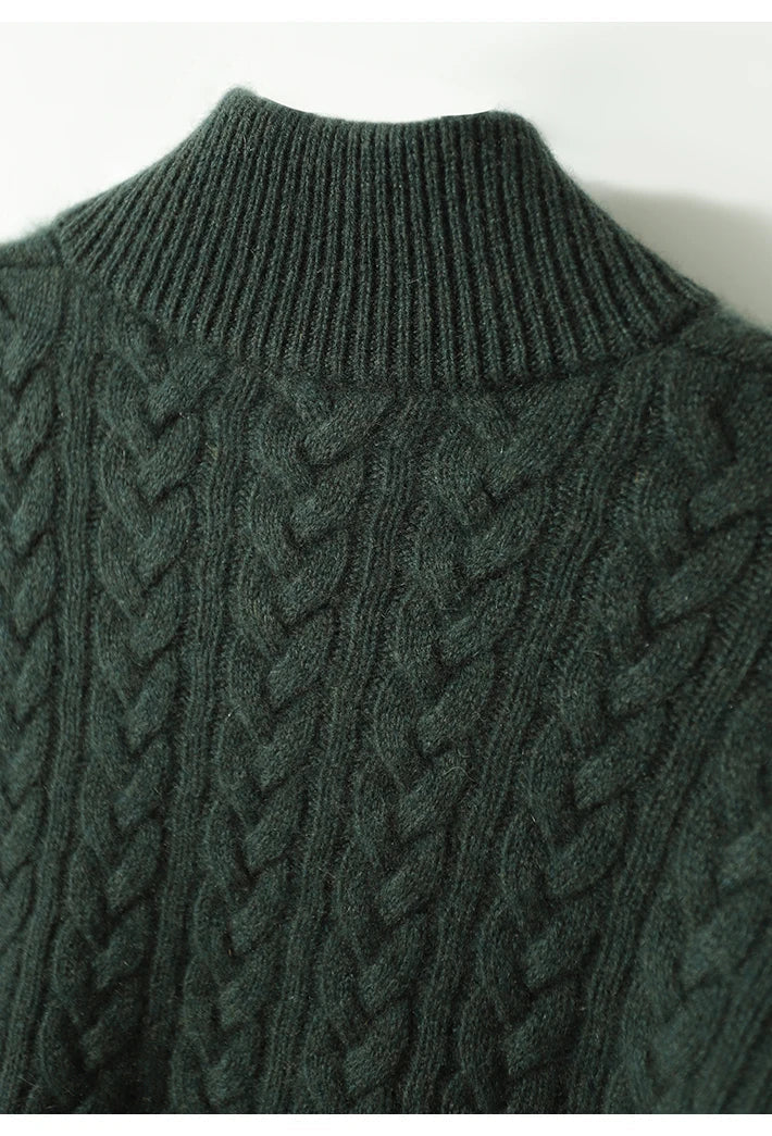 Paige | Cable Knit Quarter Zip Sweater Collared Long Sleeve