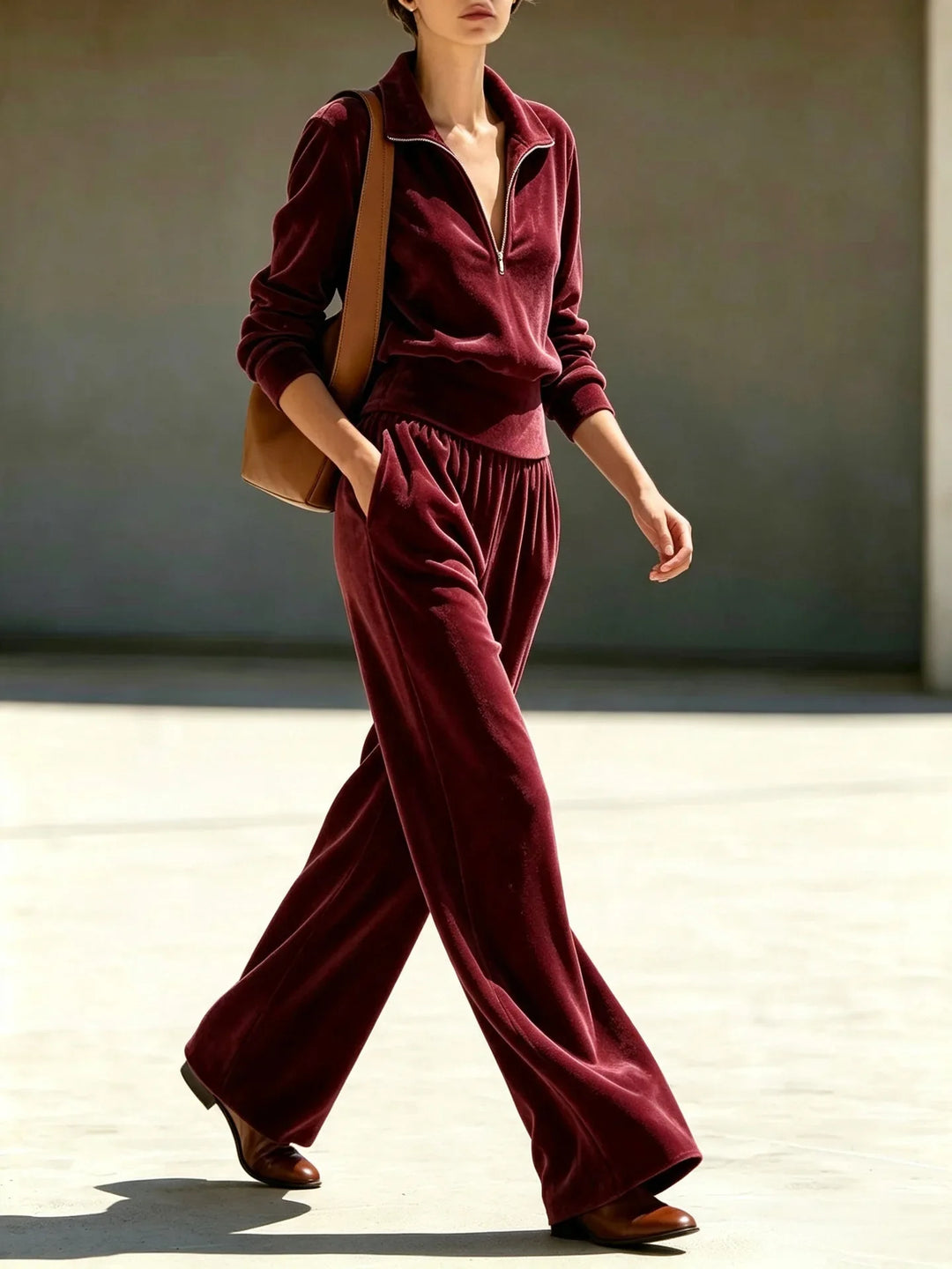 Stella | Collared Quarter-Zip Velour Loungewear Set