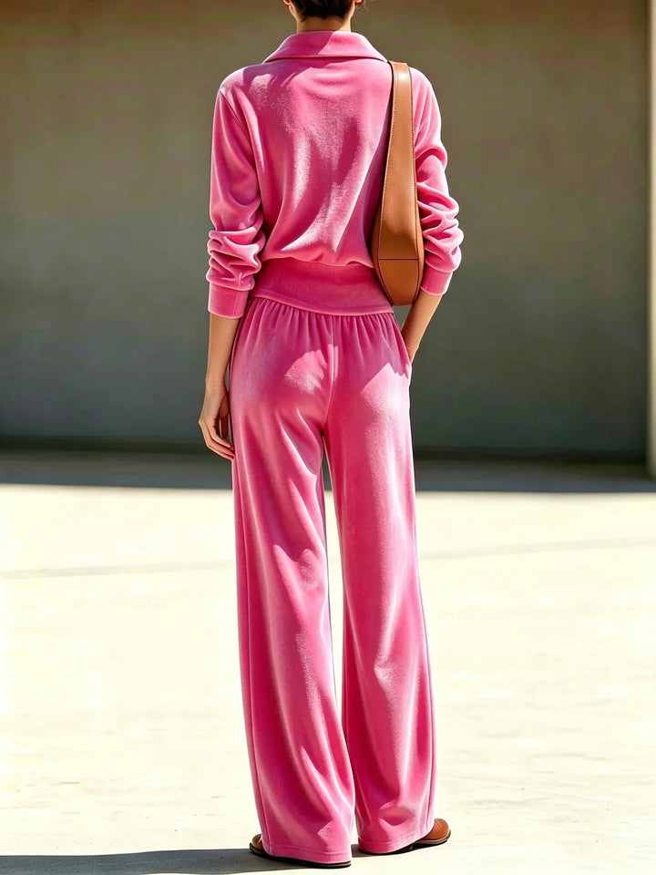 Stella | Collared Quarter-Zip Velour Loungewear Set