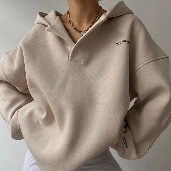 Womens oversized quarter-zip hoodie sweatshirt, view 2