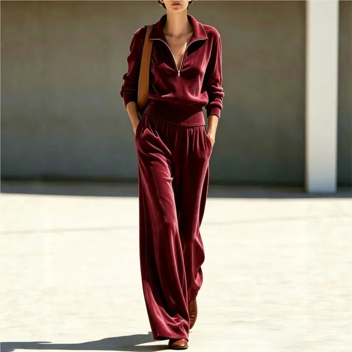Stella | Collared Quarter-Zip Velour Loungewear Set