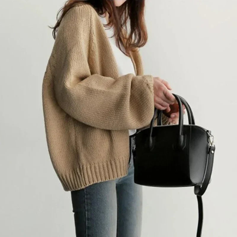 Womens oversized open front knit cardigan, view 6