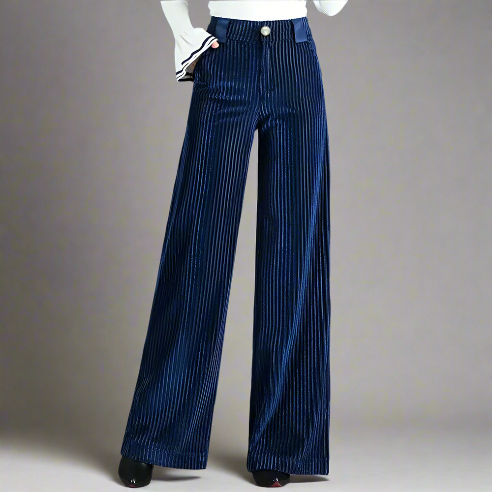 Womens wide-leg velvet trousers high waist, view 2