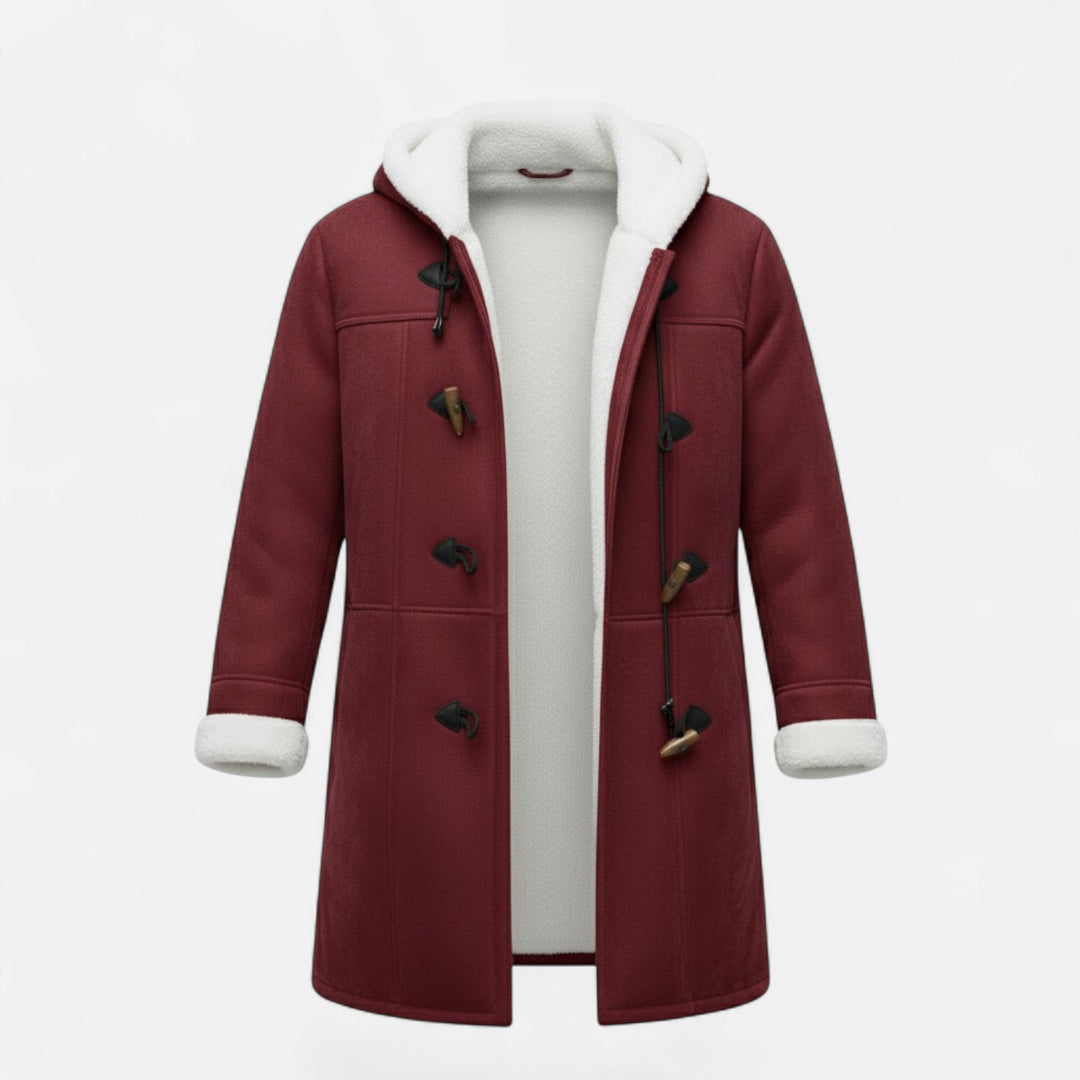 Womens sherpa lined hooded duffle coat, view 4