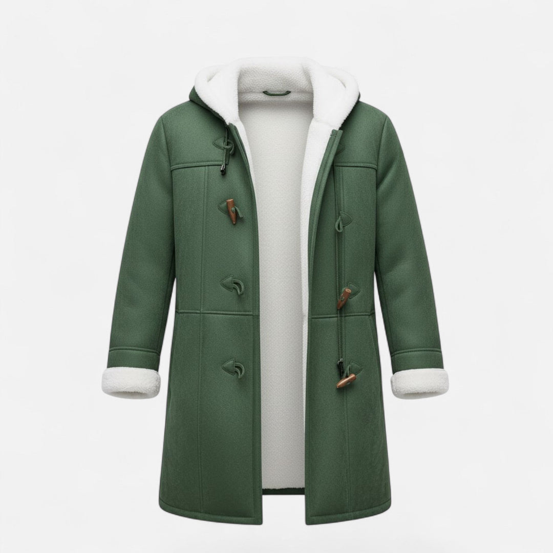 Womens sherpa lined hooded duffle coat, view 3