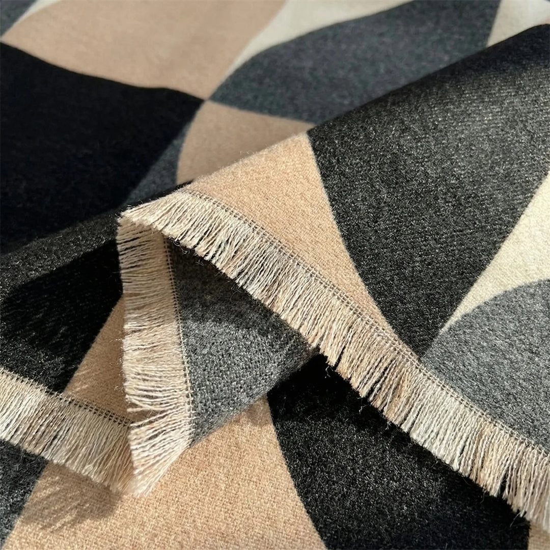Shelby | Geometric Wool Blend Fringe Trim Scarf