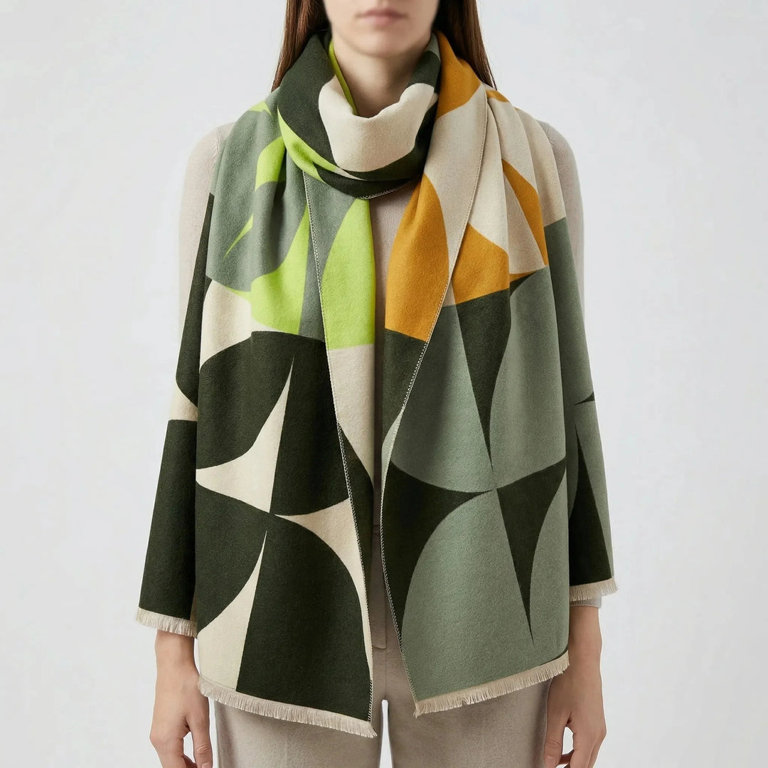 Shelby | Geometric Wool Blend Fringe Trim Scarf