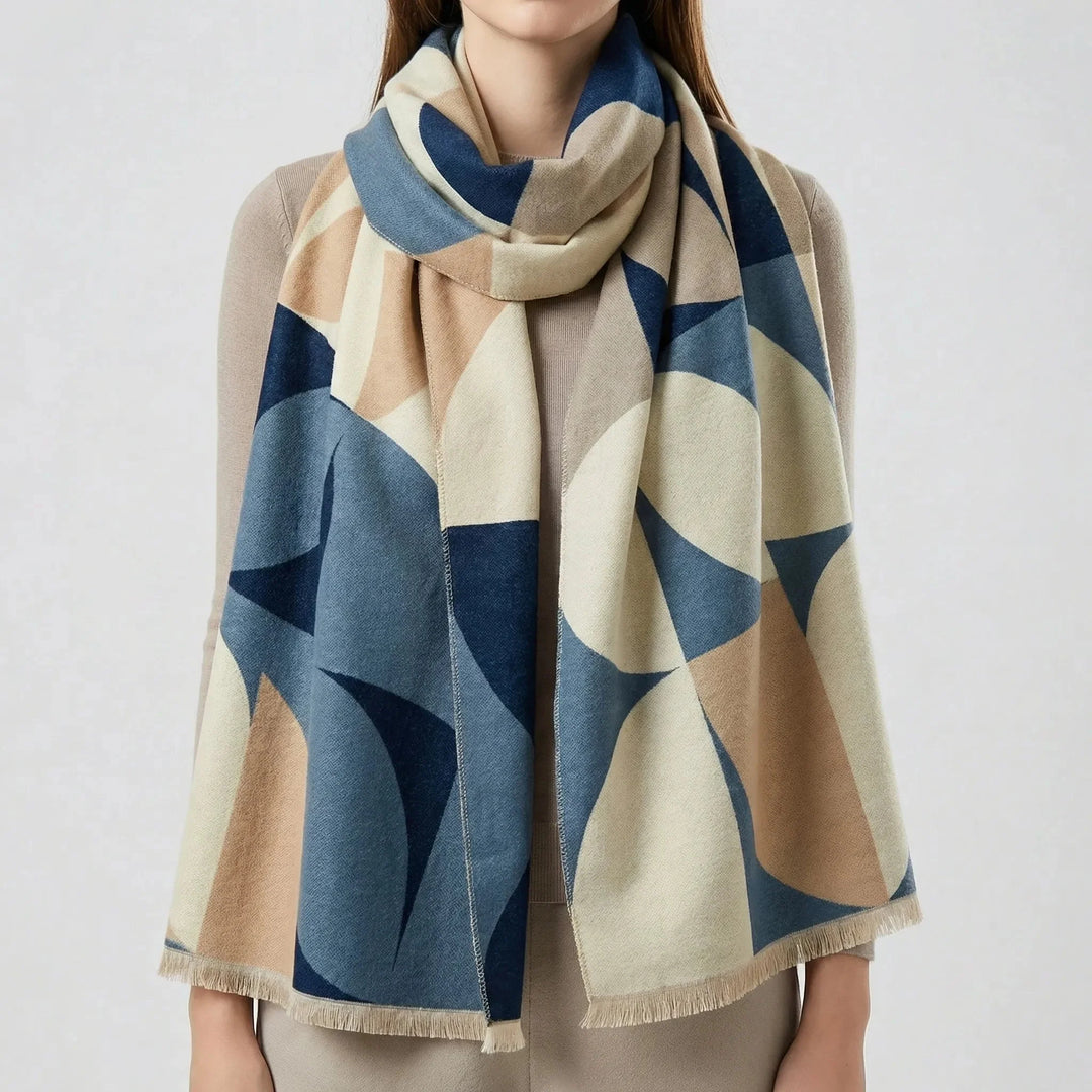 Shelby | Geometric Wool Blend Fringe Trim Scarf