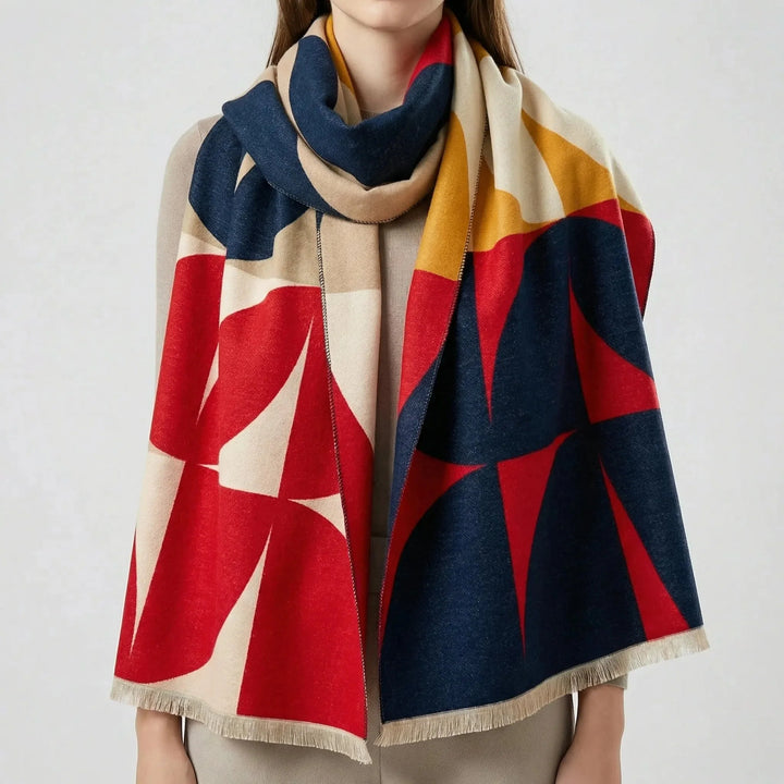 Shelby | Geometric Wool Blend Fringe Trim Scarf