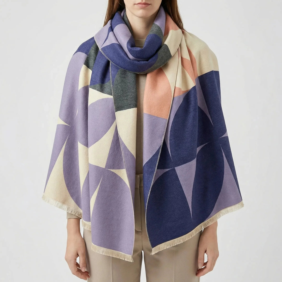 Shelby | Geometric Wool Blend Fringe Trim Scarf