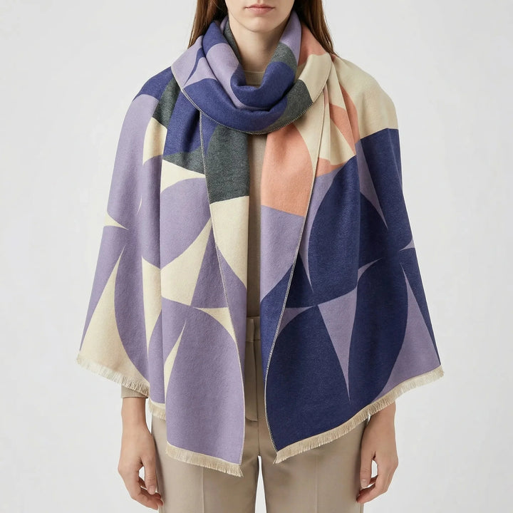Shelby | Geometric Wool Blend Fringe Trim Scarf