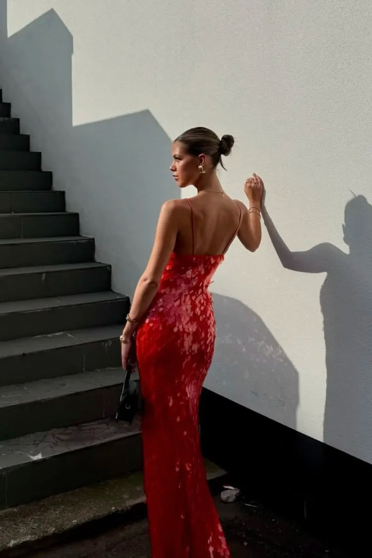 Vivian | Red Sequin Prom Maxi Dress
