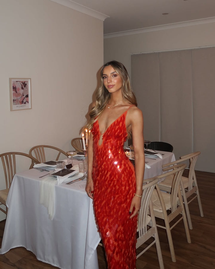 Vivian | Red Sequin Prom Maxi Dress