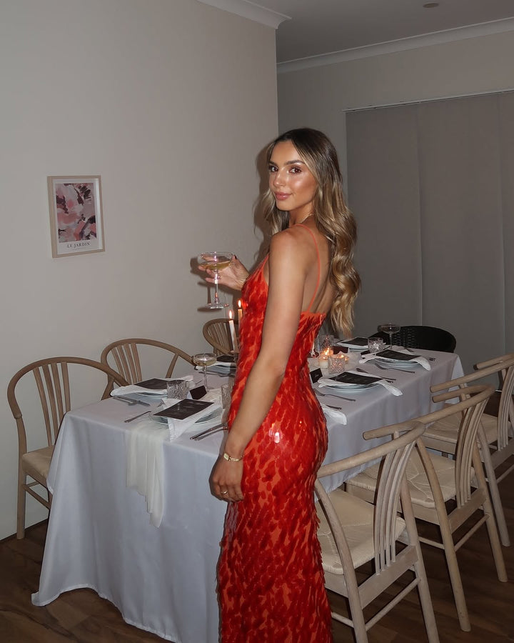 Vivian | Red Sequin Prom Maxi Dress