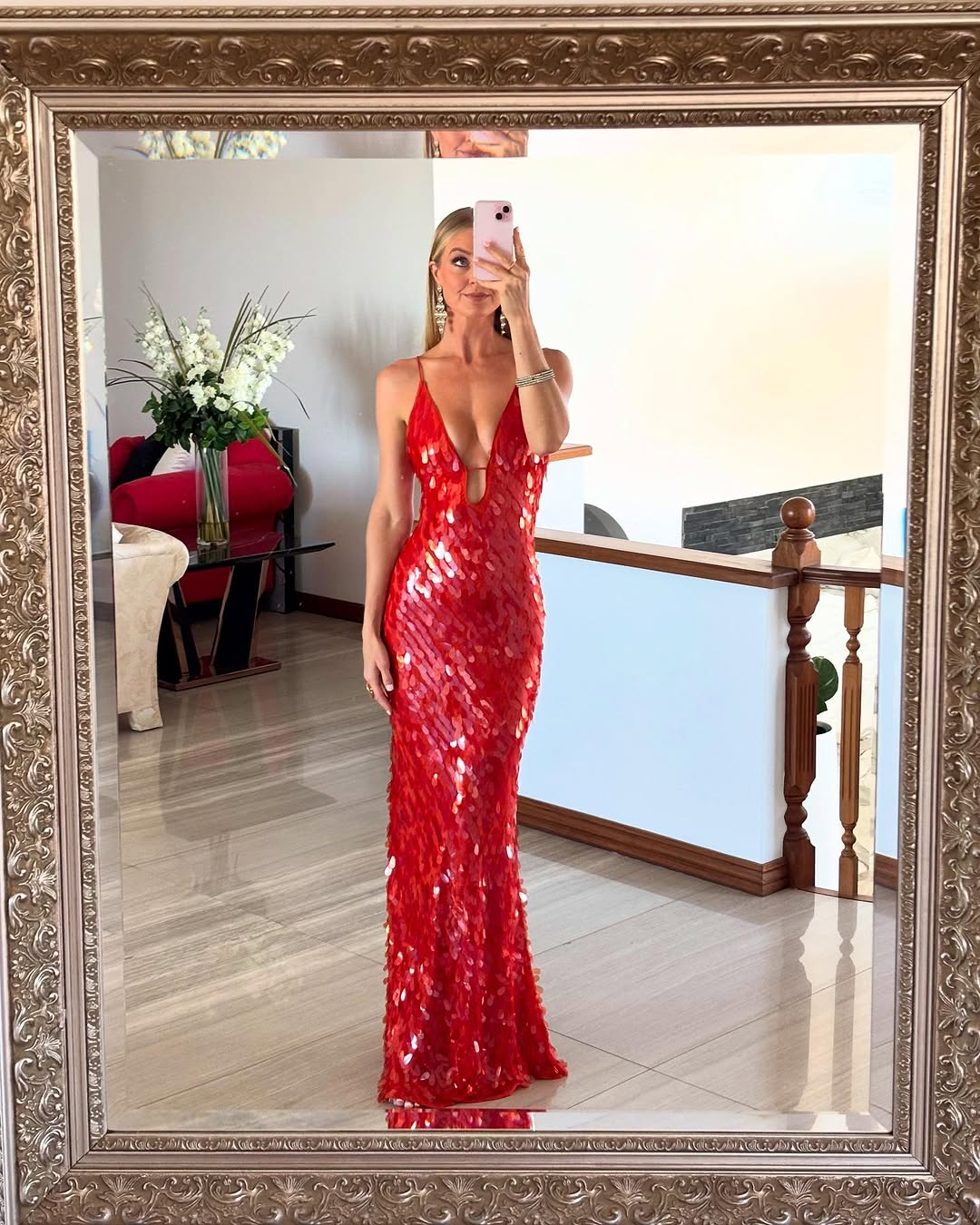 Vivian | Red Sequin Prom Maxi Dress