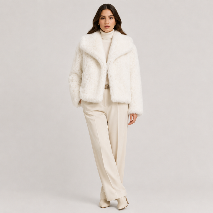 Womens cropped faux fur jacket, view 6