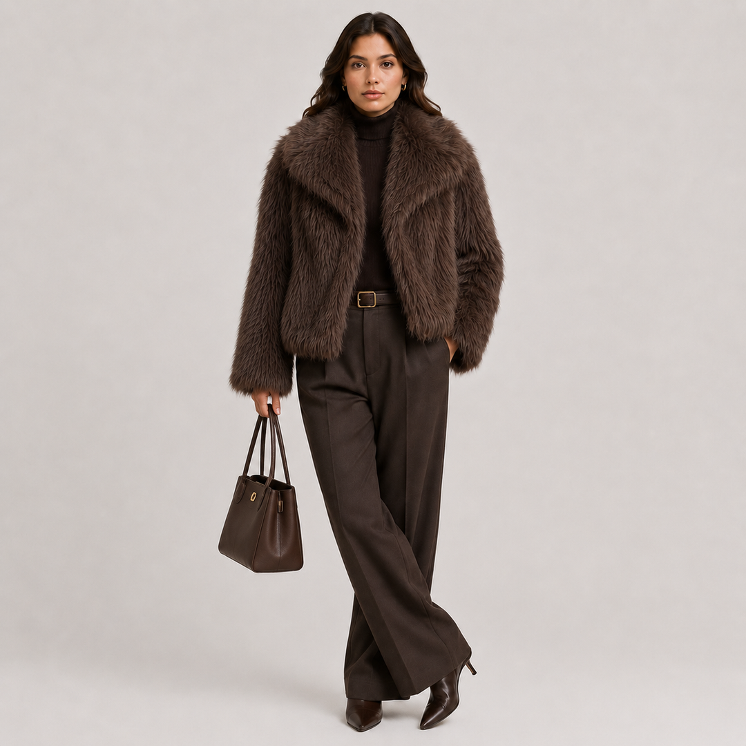 Womens cropped faux fur jacket, view 1