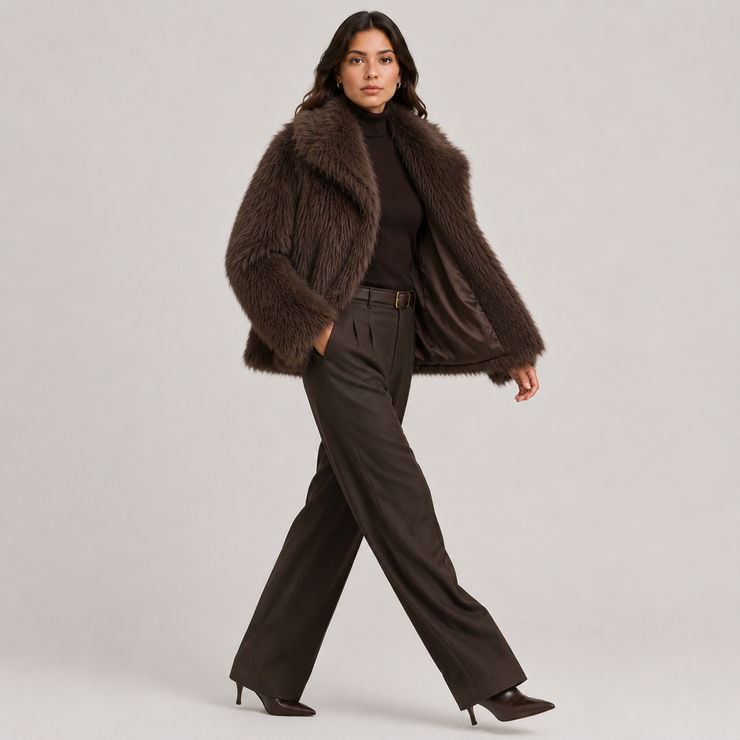 Womens cropped faux fur jacket, view 7