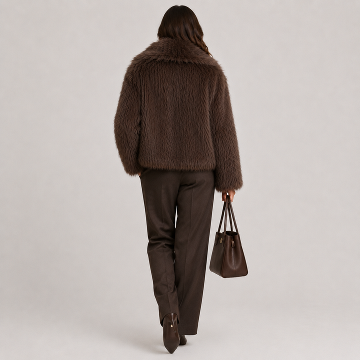 Womens cropped faux fur jacket, view 9