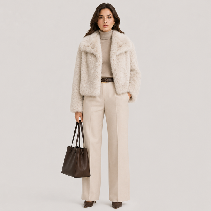 Womens cropped faux fur jacket, view 2