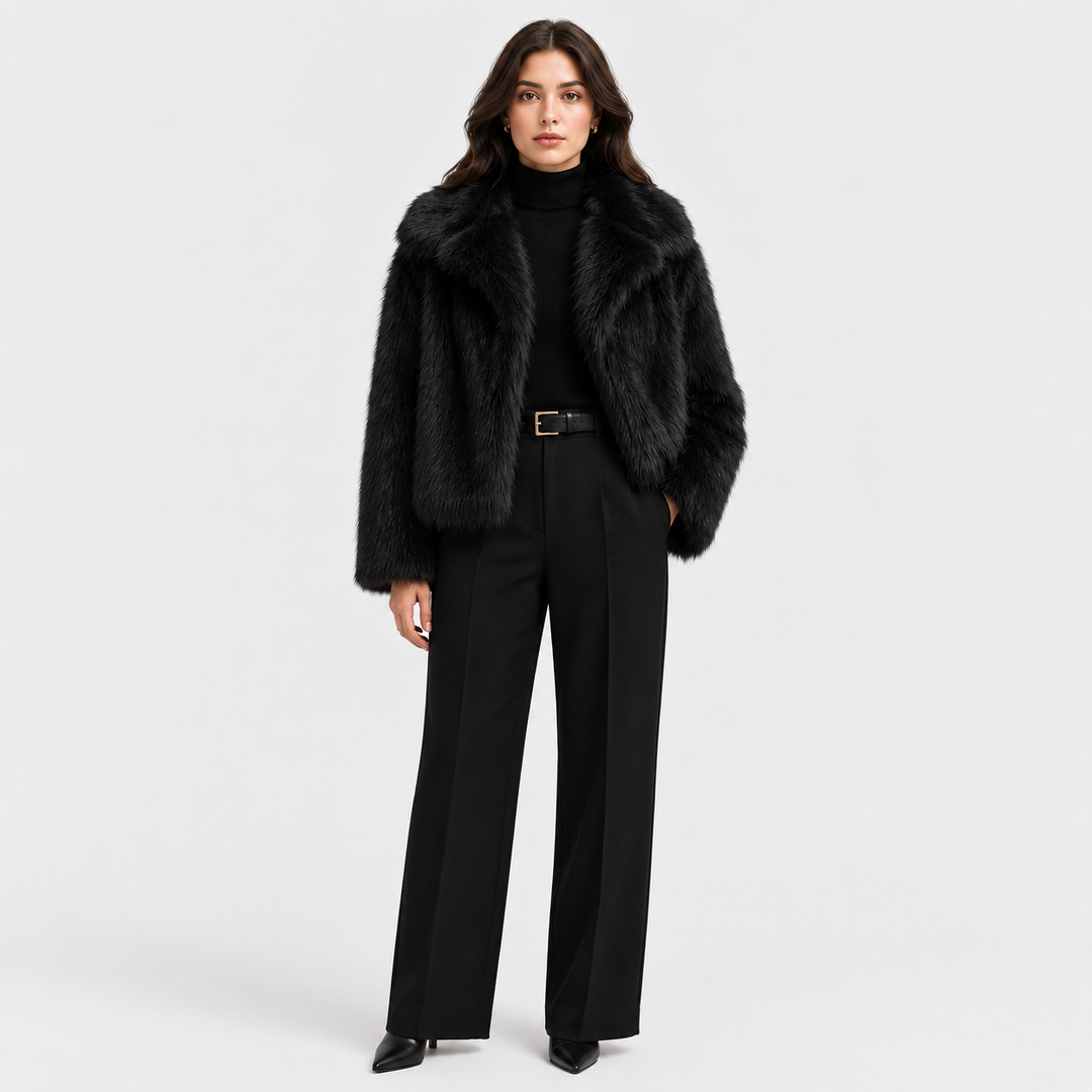 Womens cropped faux fur jacket, view 3