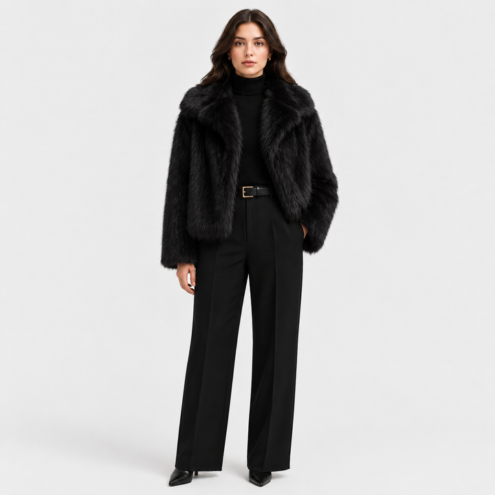 Womens cropped faux fur jacket, view 3
