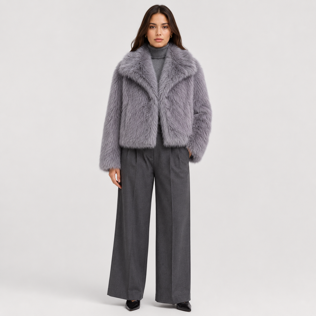 Womens cropped faux fur jacket, view 4
