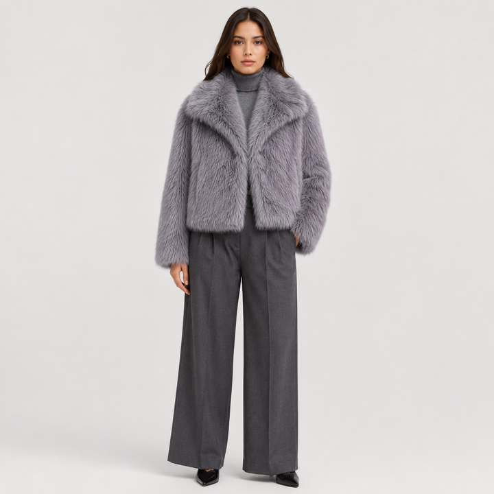 Womens cropped faux fur jacket, view 4