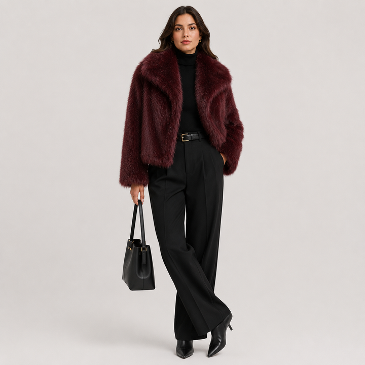 Womens cropped faux fur jacket, view 5