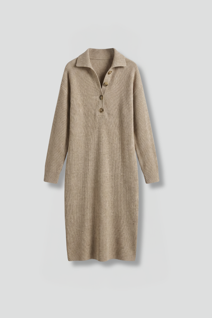 Womens ribbed knit sweater dress high collar, view 1