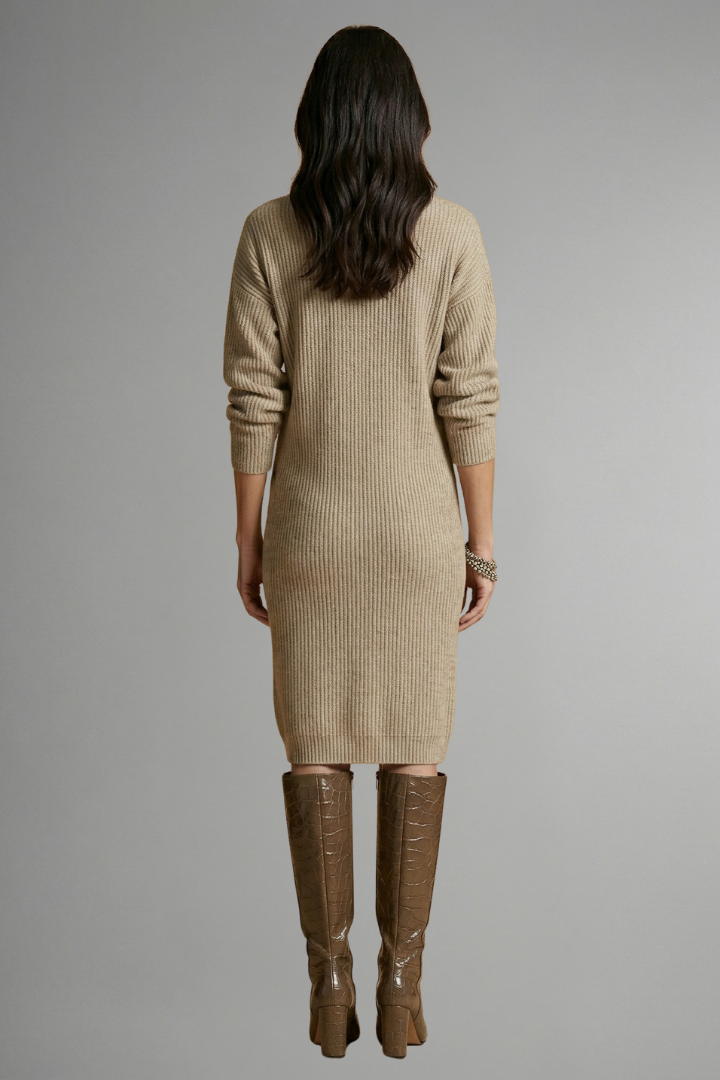 Womens ribbed knit sweater dress high collar, view 6