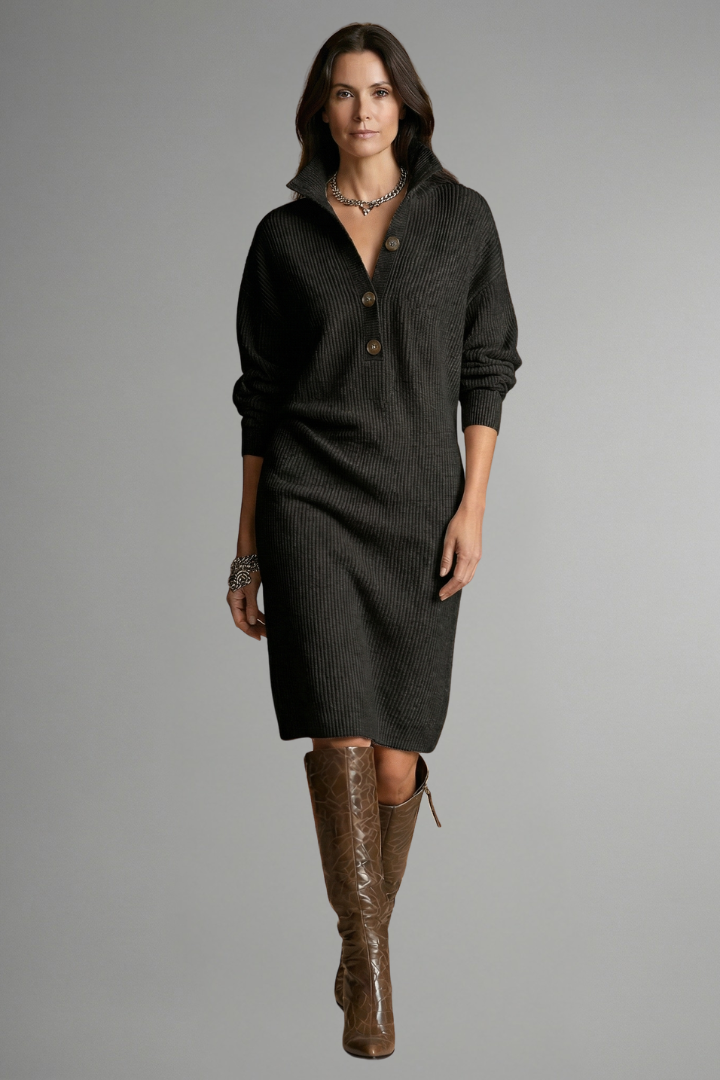 Womens ribbed knit sweater dress high collar, view 4