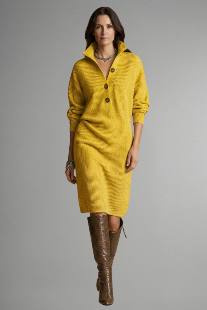 Womens ribbed knit sweater dress high collar, view 3