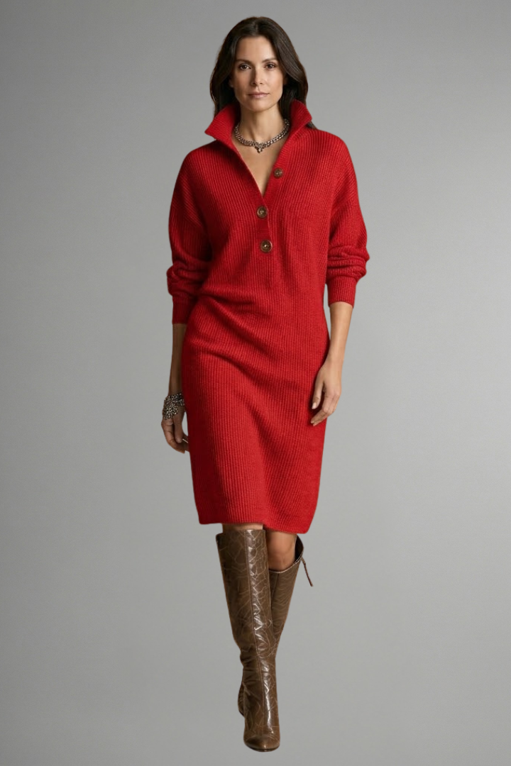 Womens ribbed knit sweater dress high collar, view 5