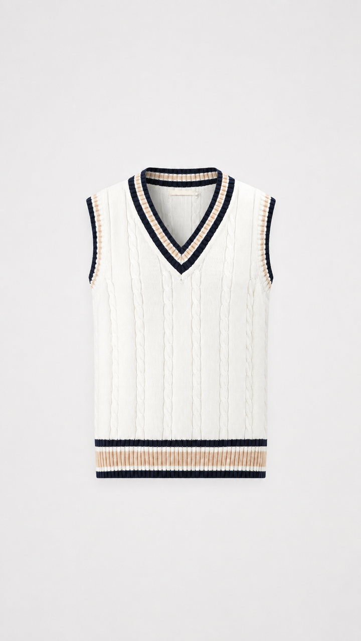 Womens cable knit sweater vest, view 1
