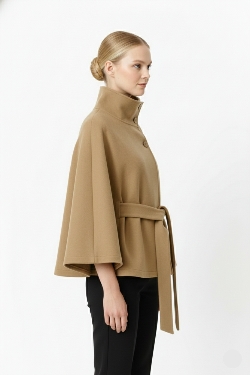 Stella | Cape Coat with Belted Waist