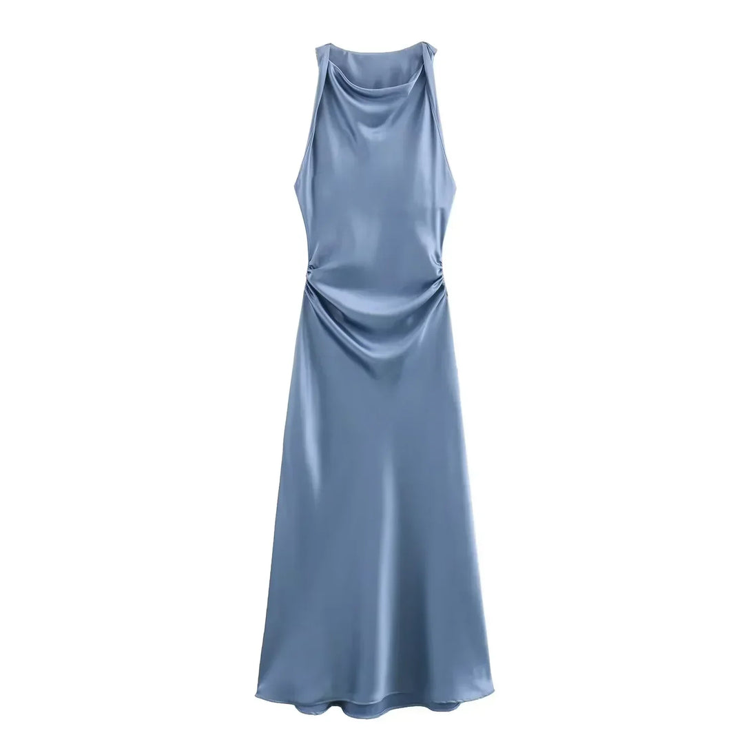 Ruched Satin Midi Dress | Cocktail & Wedding Guest Dress