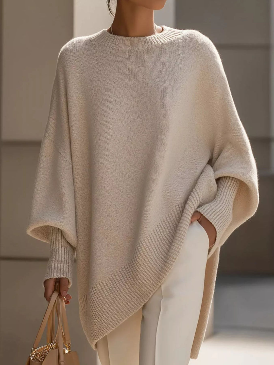Womens oversized batwing knit sweater, view 1