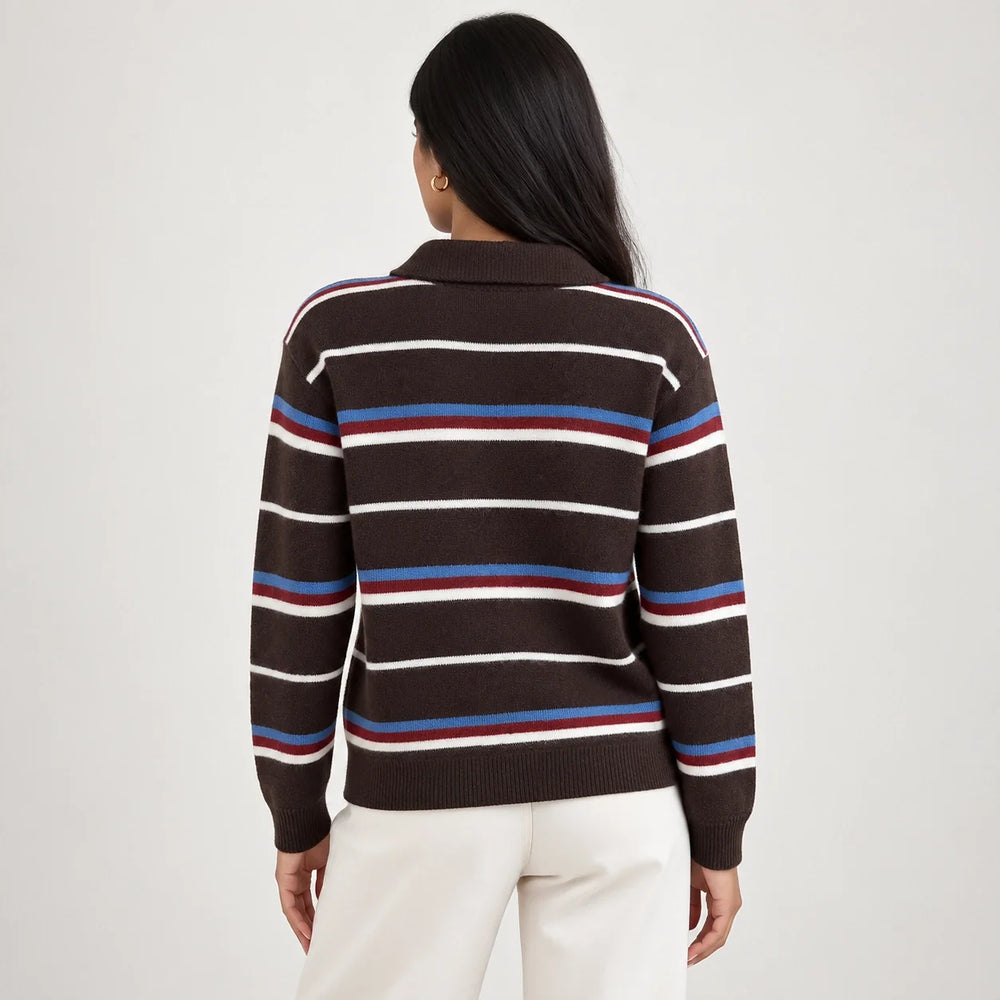 Mila | Striped Collared Polo Sweater Relaxed Fit Long Sleeves