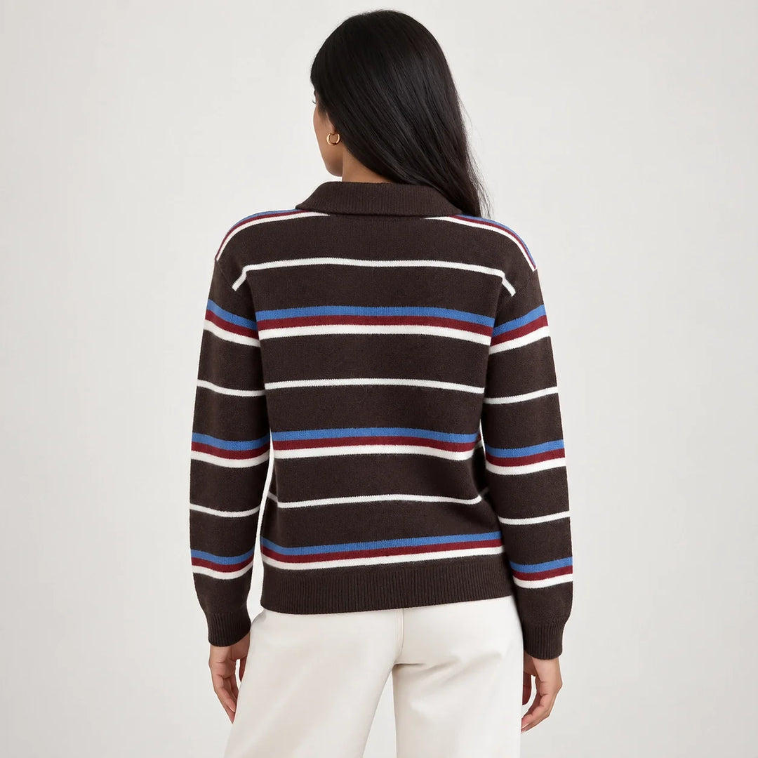 Mila | Striped Collared Polo Sweater Relaxed Fit Long Sleeves