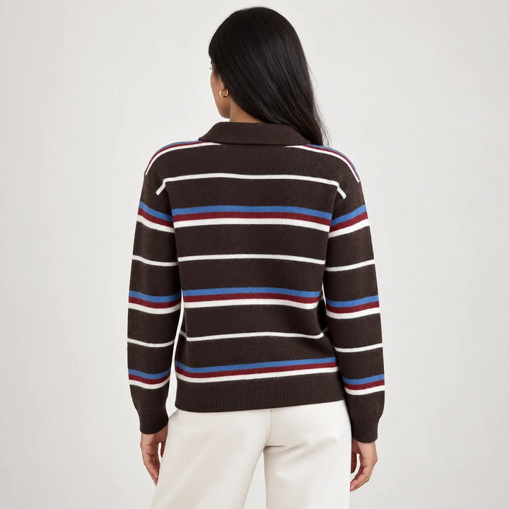 Mila | Striped Collared Polo Sweater Relaxed Fit Long Sleeves