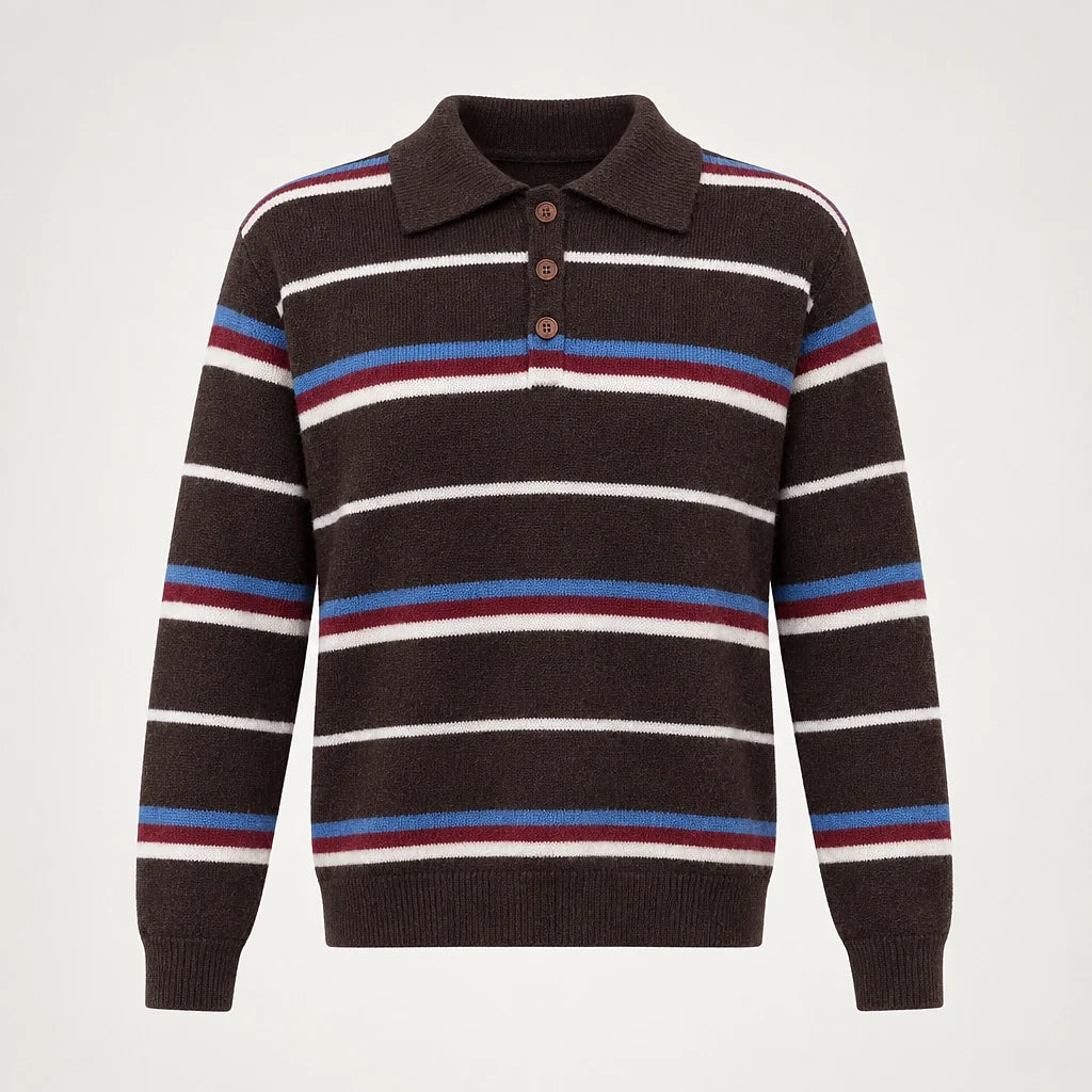 Mila | Striped Collared Polo Sweater Relaxed Fit Long Sleeves