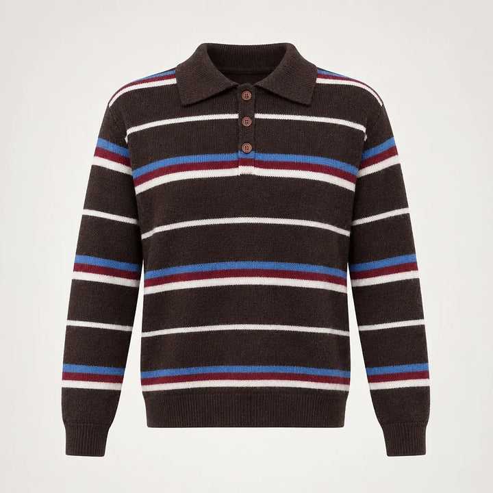 Mila | Striped Collared Polo Sweater Relaxed Fit Long Sleeves